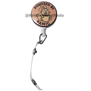 Handmade Funny Badge Reel – Powered by Panic – Retractable ID Holder